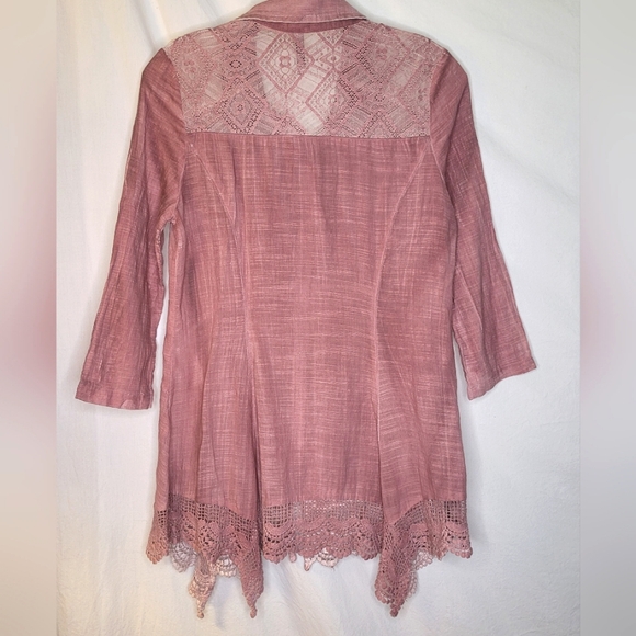 Monoreno Dusty Pink Blouse Top Medium Lace Trim Detail Beautiful LOOK 😍 - Picture 2 of 5
